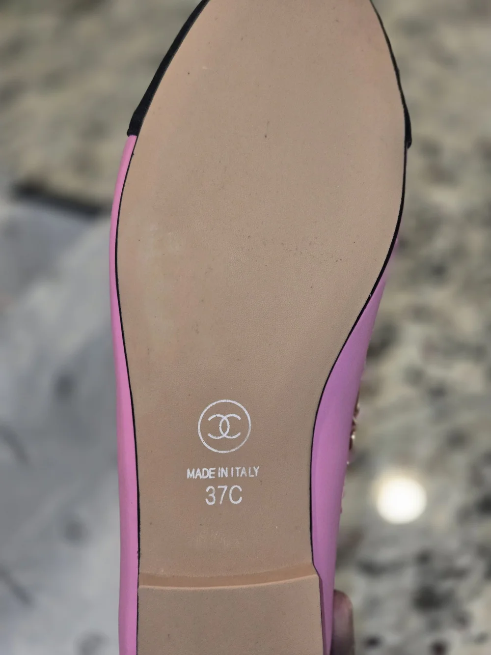 Chanel Pink & Black Bow Cap-Toe Chain Ballet Flats